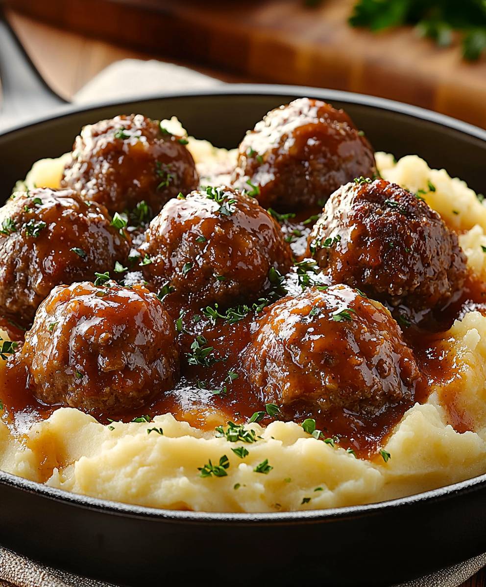 Salisbury Meatballs Mashed Potatoes