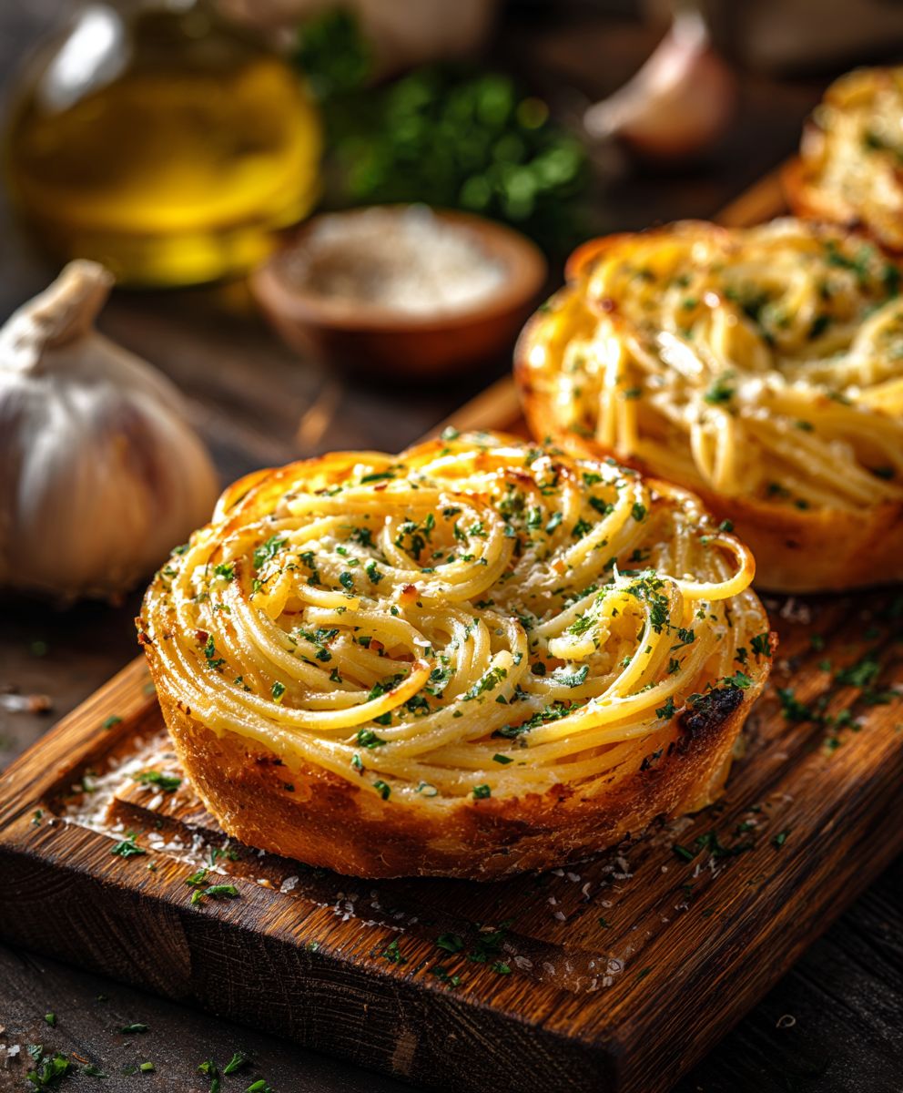 Spaghetti garlic bread bowls