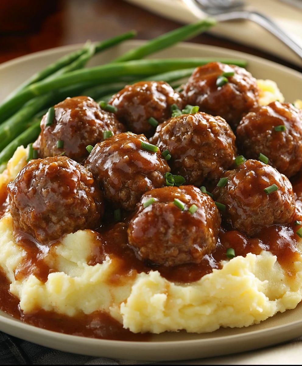 Salisbury Meatballs Mashed Potatoes
