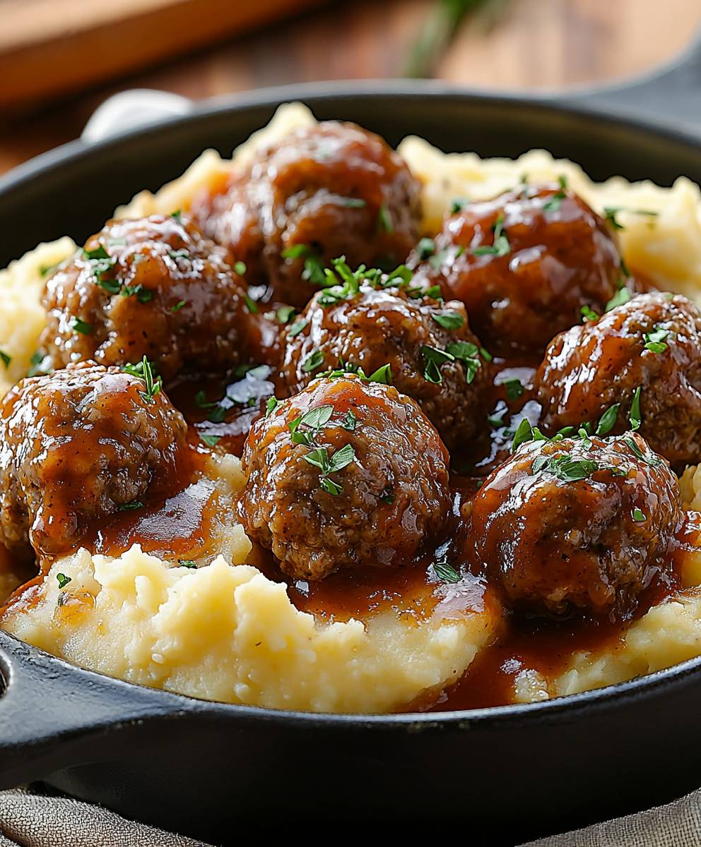 Salisbury Meatballs Mashed Potatoes