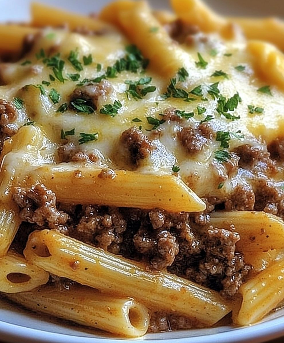 Cheesy Penne with Ground Beef
