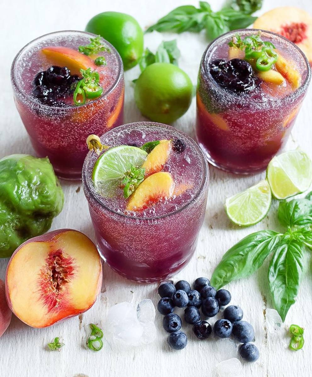 Blueberry peach vodka spritzer