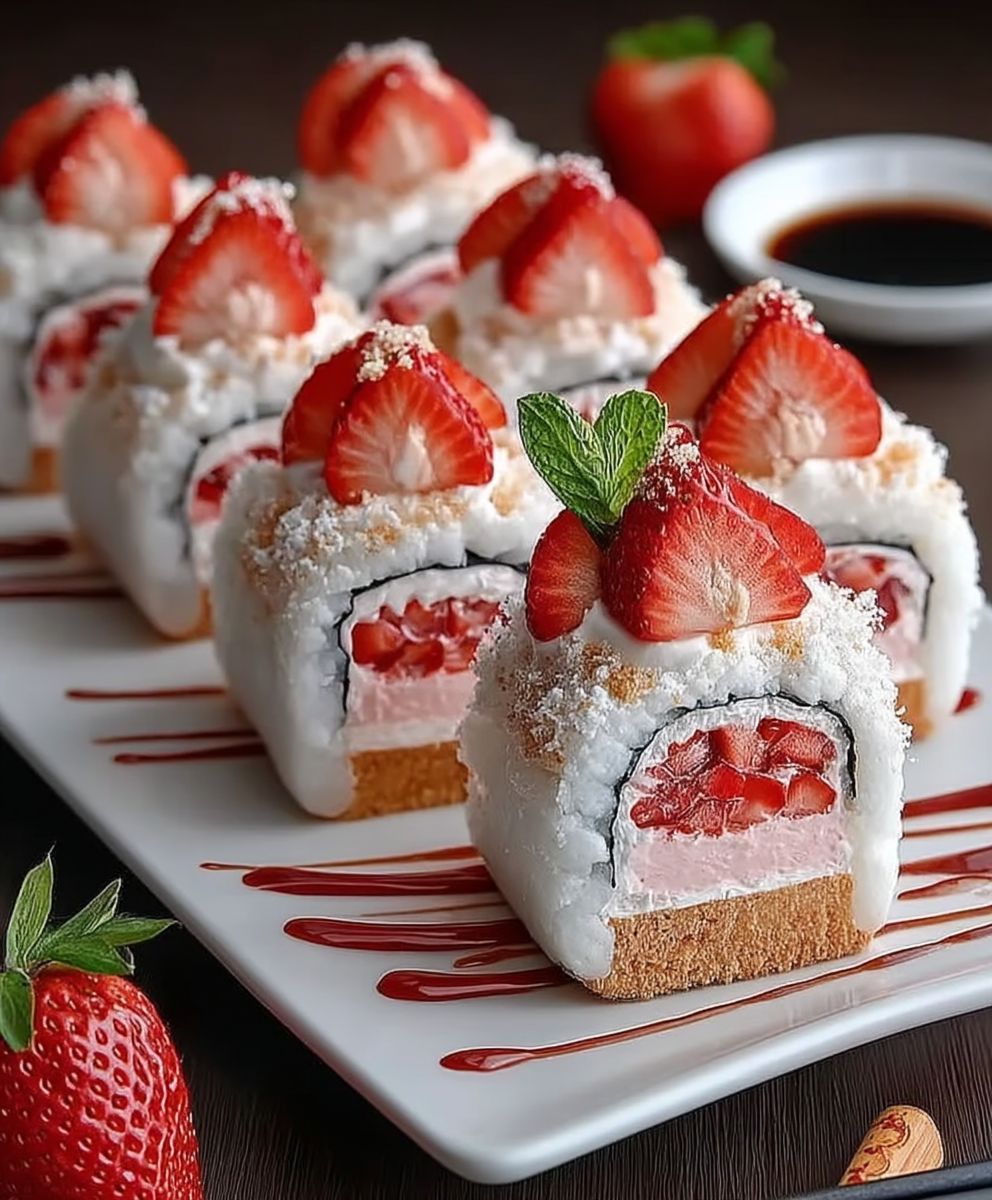 Strawberry shortcake sushi