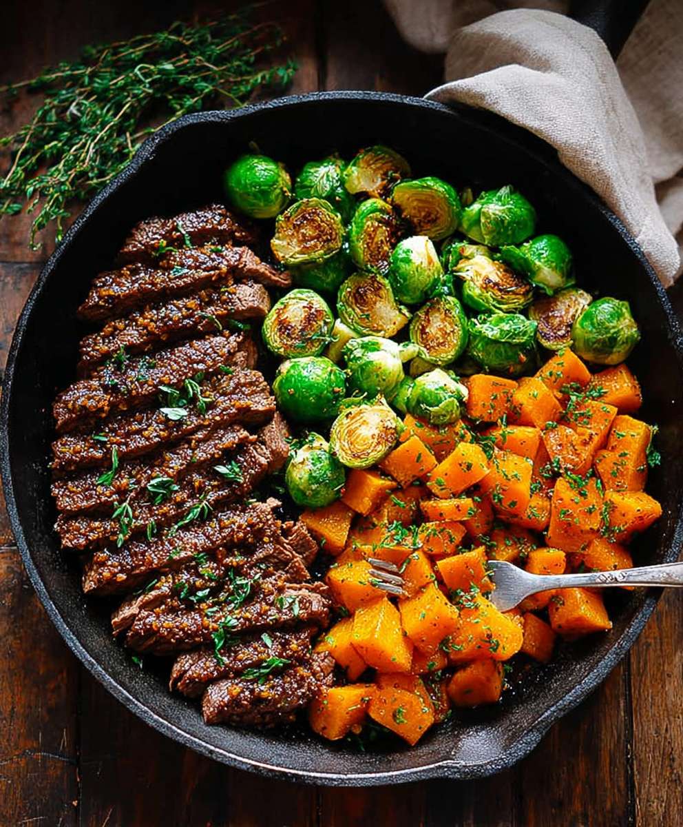 Garlic butter steak Brussels sprouts