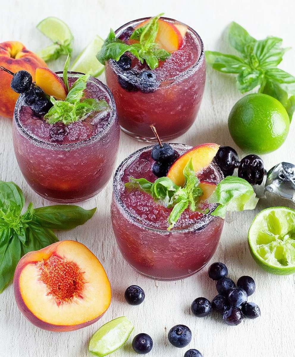 Blueberry peach vodka spritzer