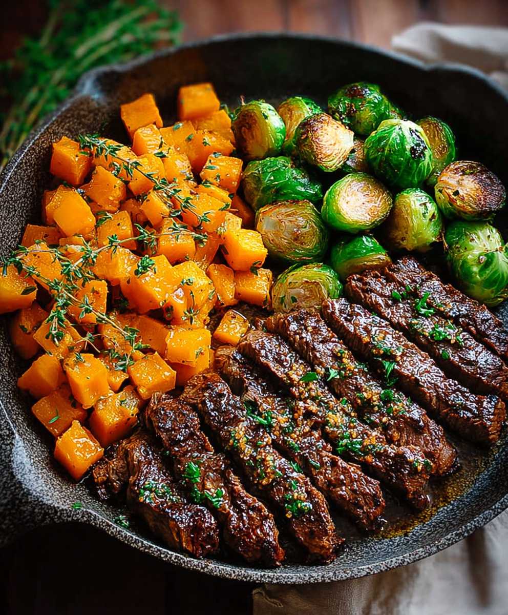 Garlic butter steak Brussels sprouts