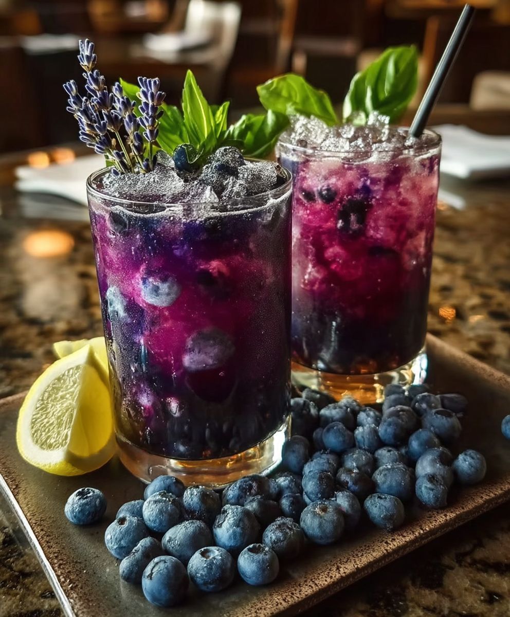Blueberry basil lemon mocktail