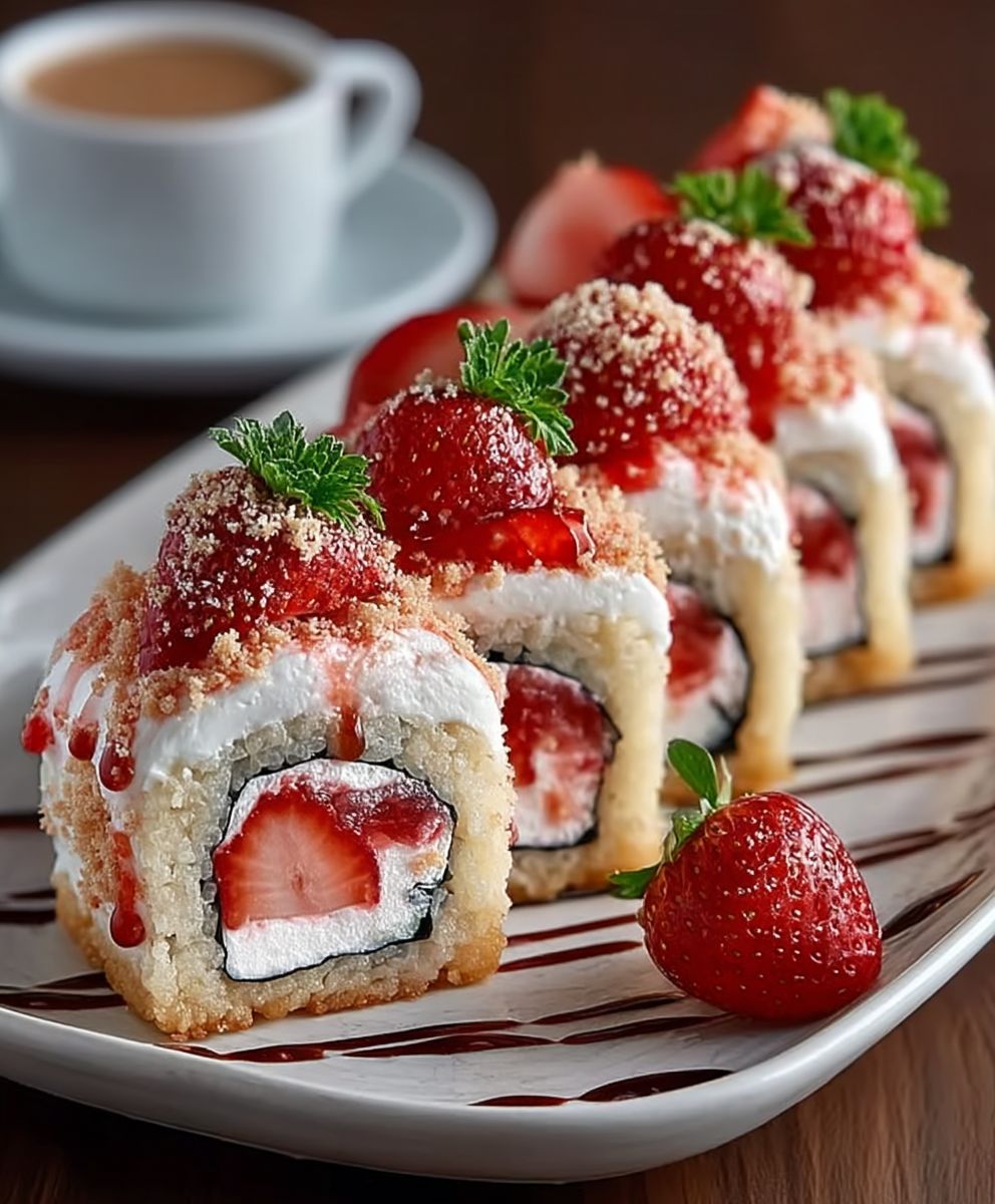 Strawberry shortcake sushi