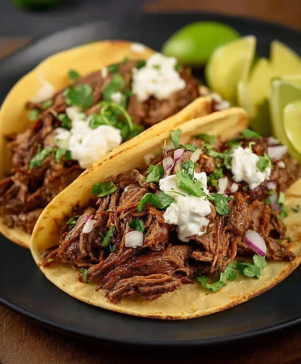Mexican shredded beef tacos
