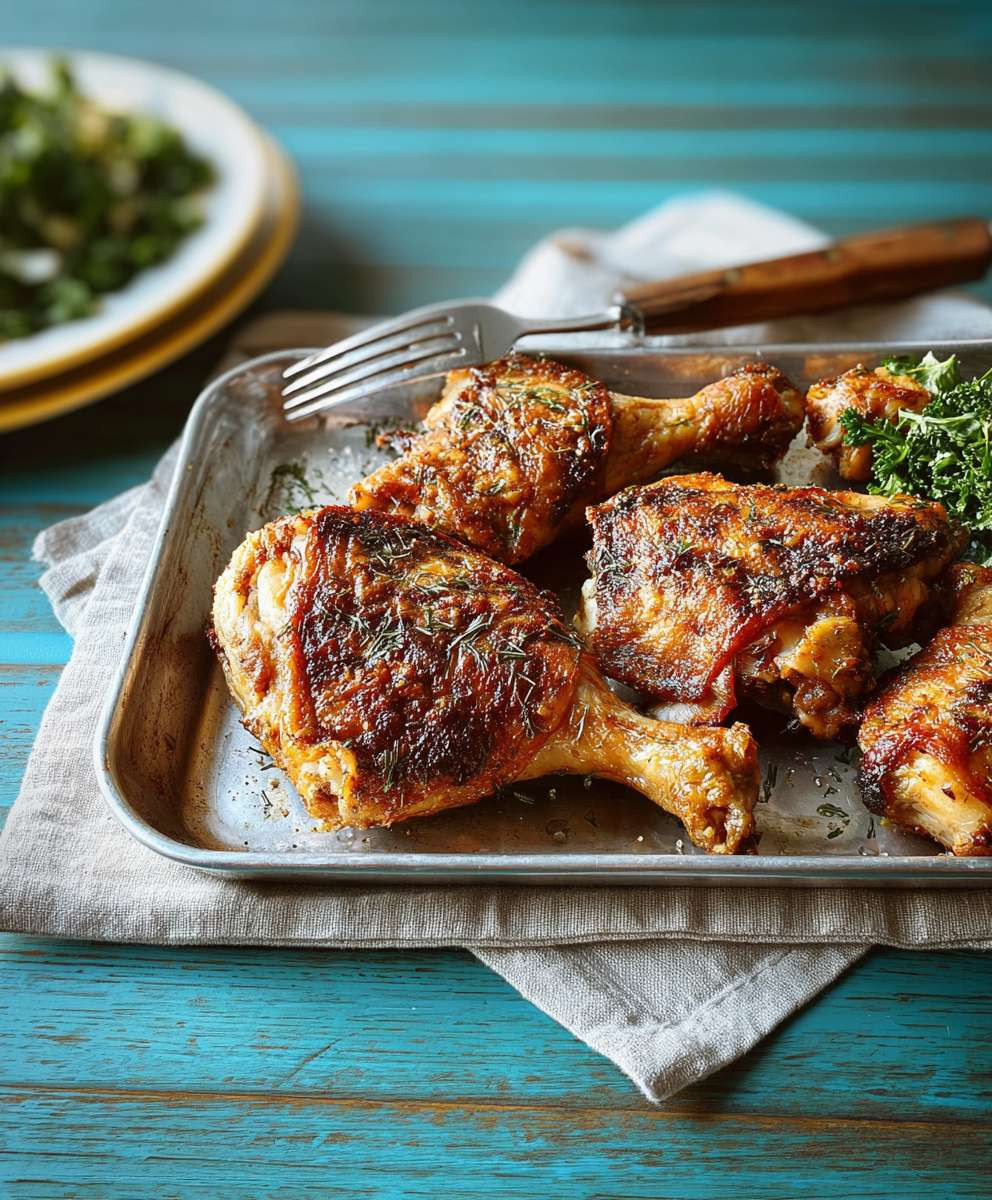 Crispy baked chicken leg quarters
