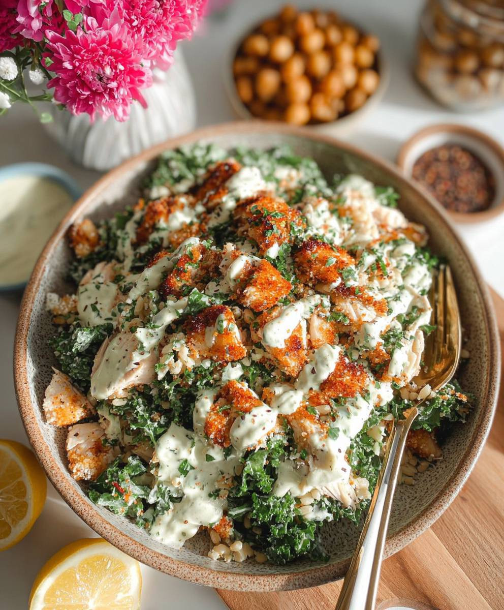 Chicken Caesar Crispy Rice Salad
