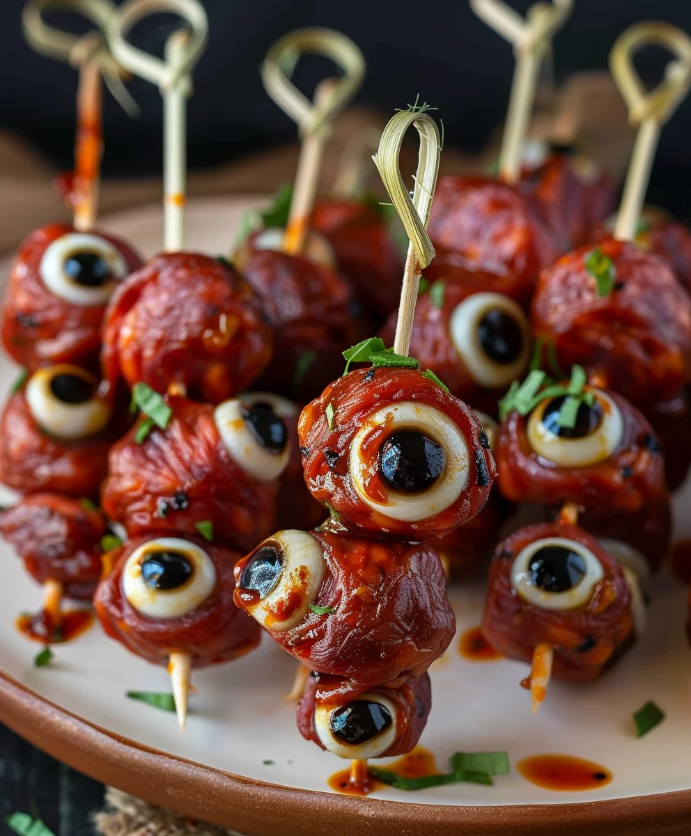 Spooky Skewered Beef Salami Eyeballs: Ghoulish Party Bites!