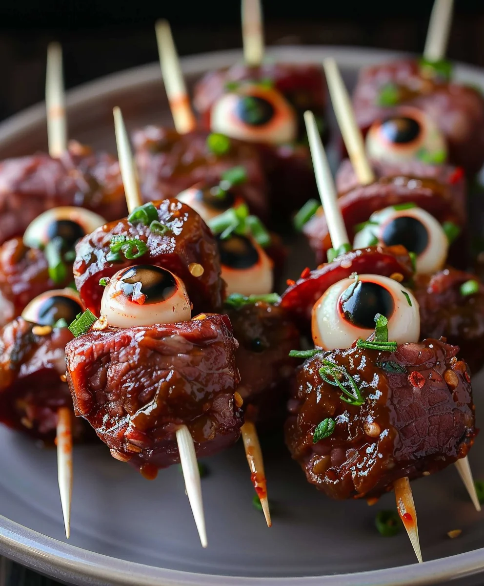 Spooky Skewered Beef Salami Eyeballs: Ghoulish Party Bites!