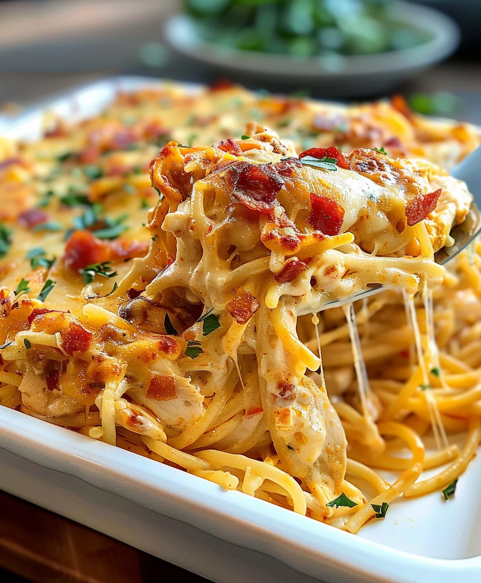 Irresistible Spicy Southern Cheesy Chicken Spaghetti Casserole