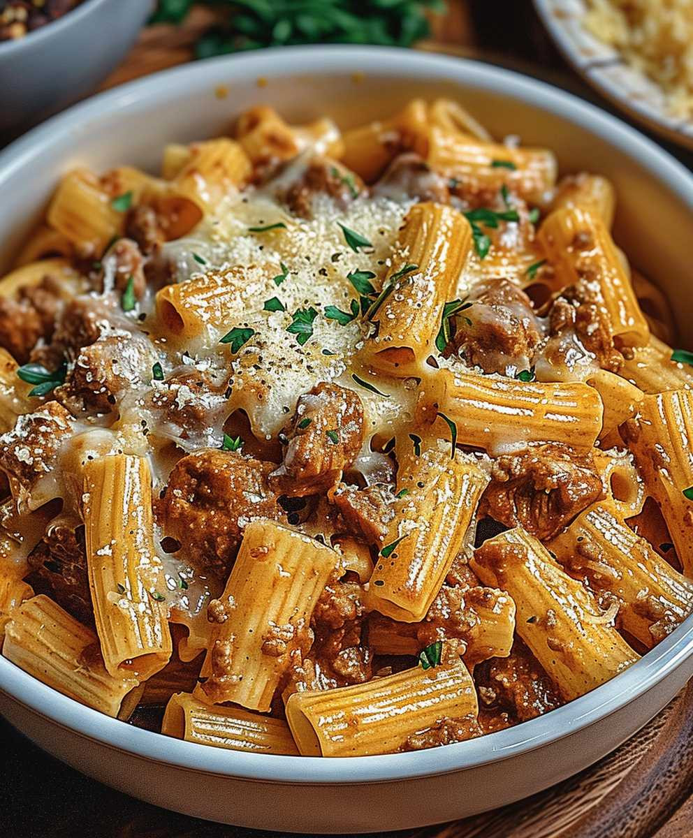 Creamy Parmesan Beef Rigatoni