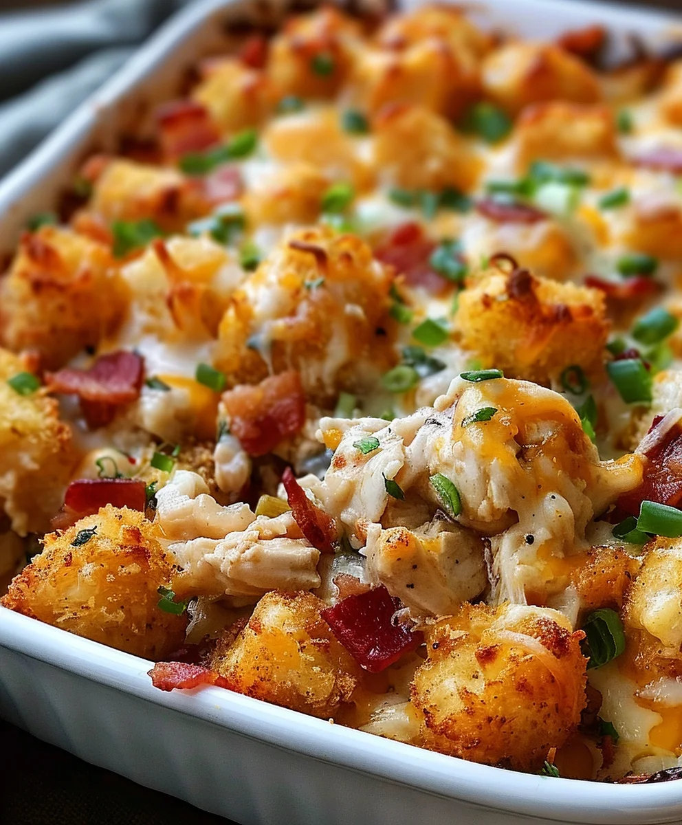Best Easy Chicken Beef Bacon Ranch Tater Tot Casserole!