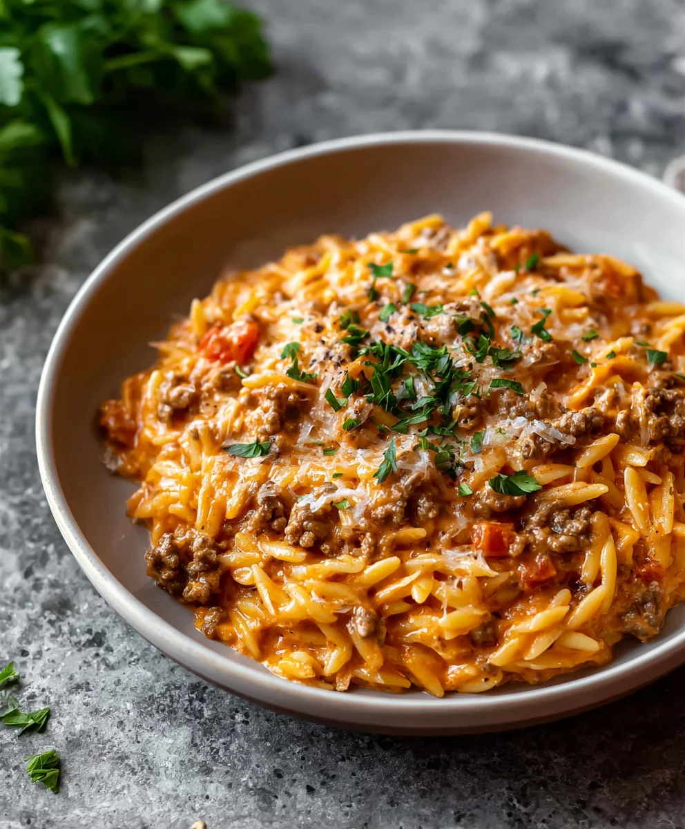 Creamy Ground Beef Orzo: Tomato Sauce Comfort in a Bowl