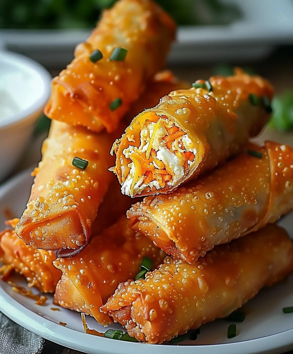 Crispy Buffalo Chicken Dip Egg Rolls - Perfect Appetizer!
