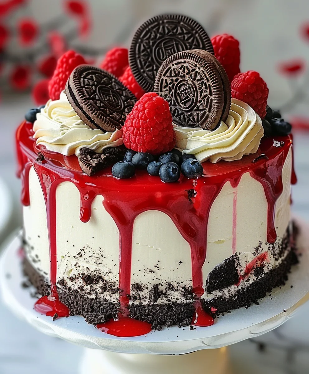 Get the Decadent Oreo Red Velvet Cheesecake Drip Cake Recipe!