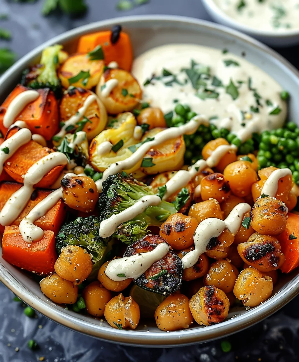 Delicious Roasted Veg Chickpea Bowl with Tahini Dressing