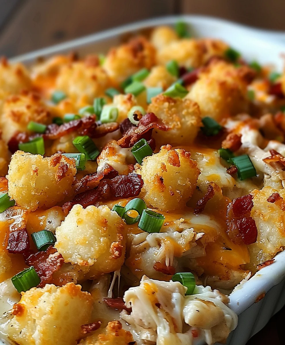 Best Easy Chicken Beef Bacon Ranch Tater Tot Casserole!