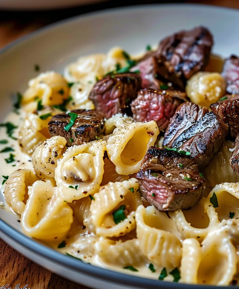 Steak Bites Pasta: Creamy Garlic Butter Alfredo