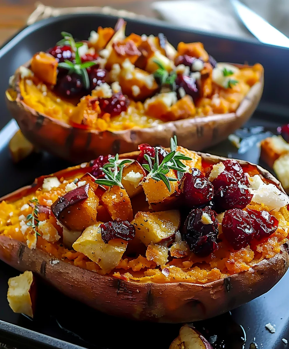 Sweet & Tangy Cranberry Apple Twice Baked Sweet Potatoes