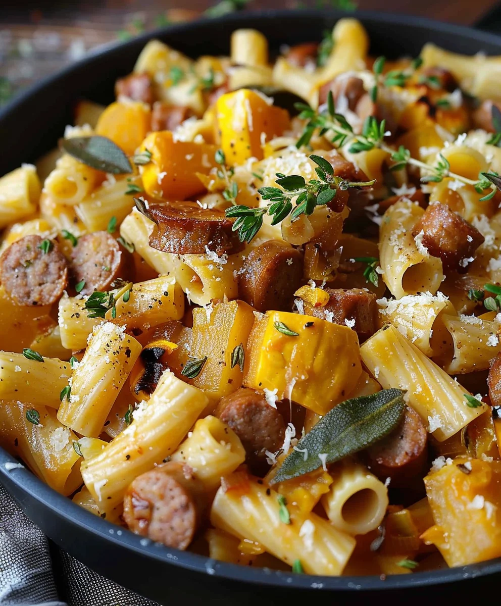 Easy Autumn Beef Sausage Pasta with Roasted Squash