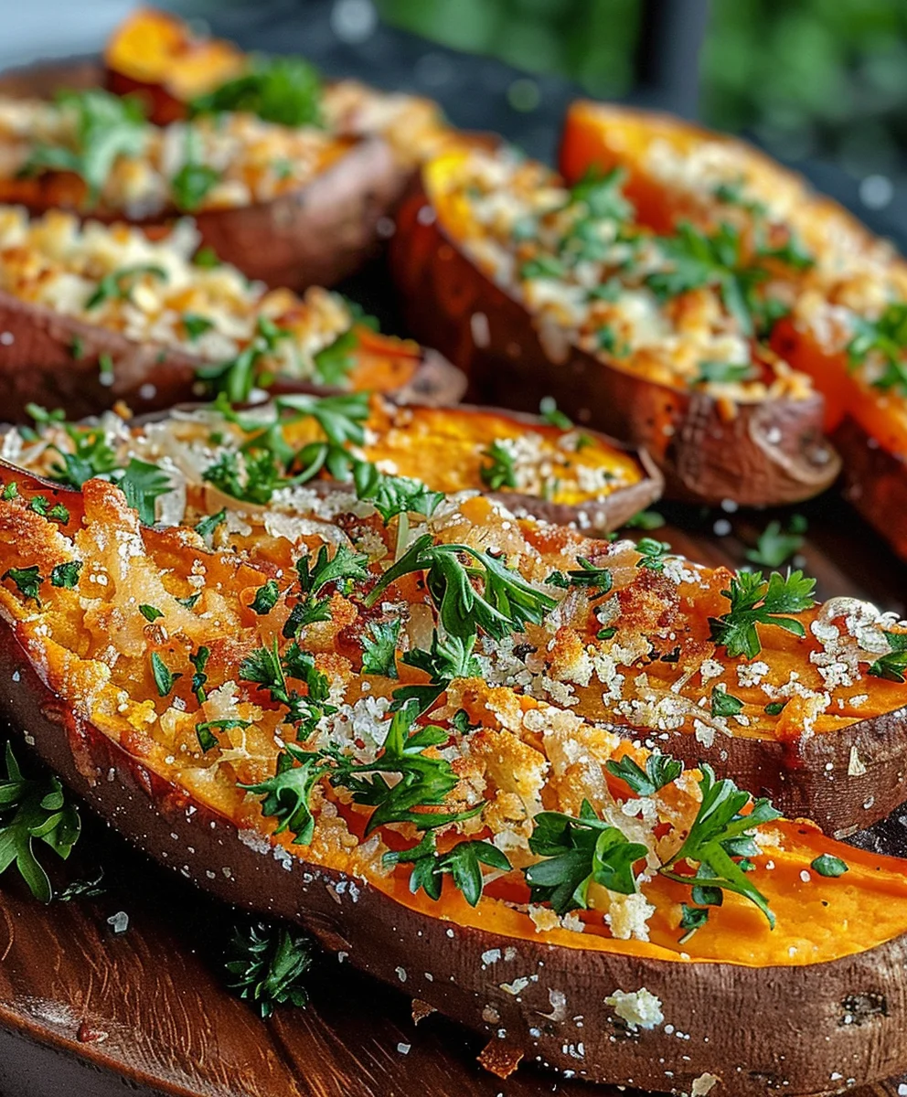 Healthy Garlic Parmesan Sweet Potato Wedges Recipe!