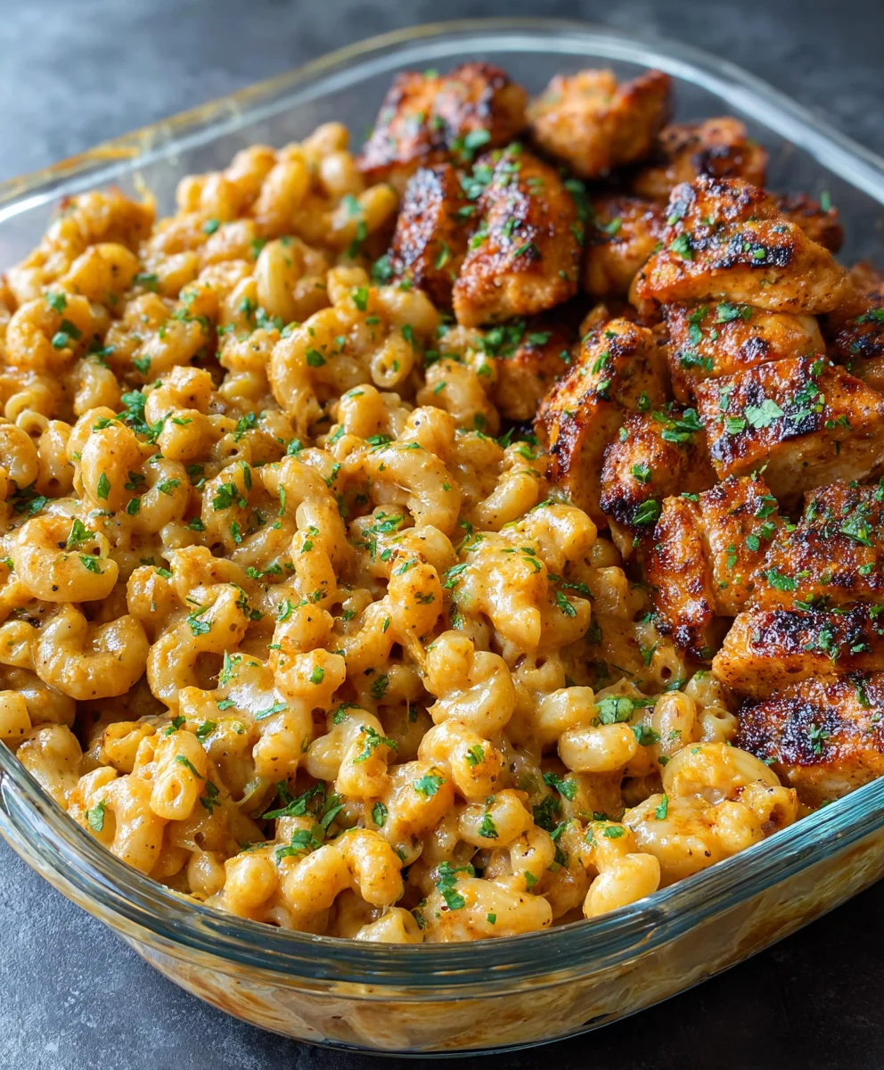 High Protein Honey Garlic Butter Chicken Mac n Cheese