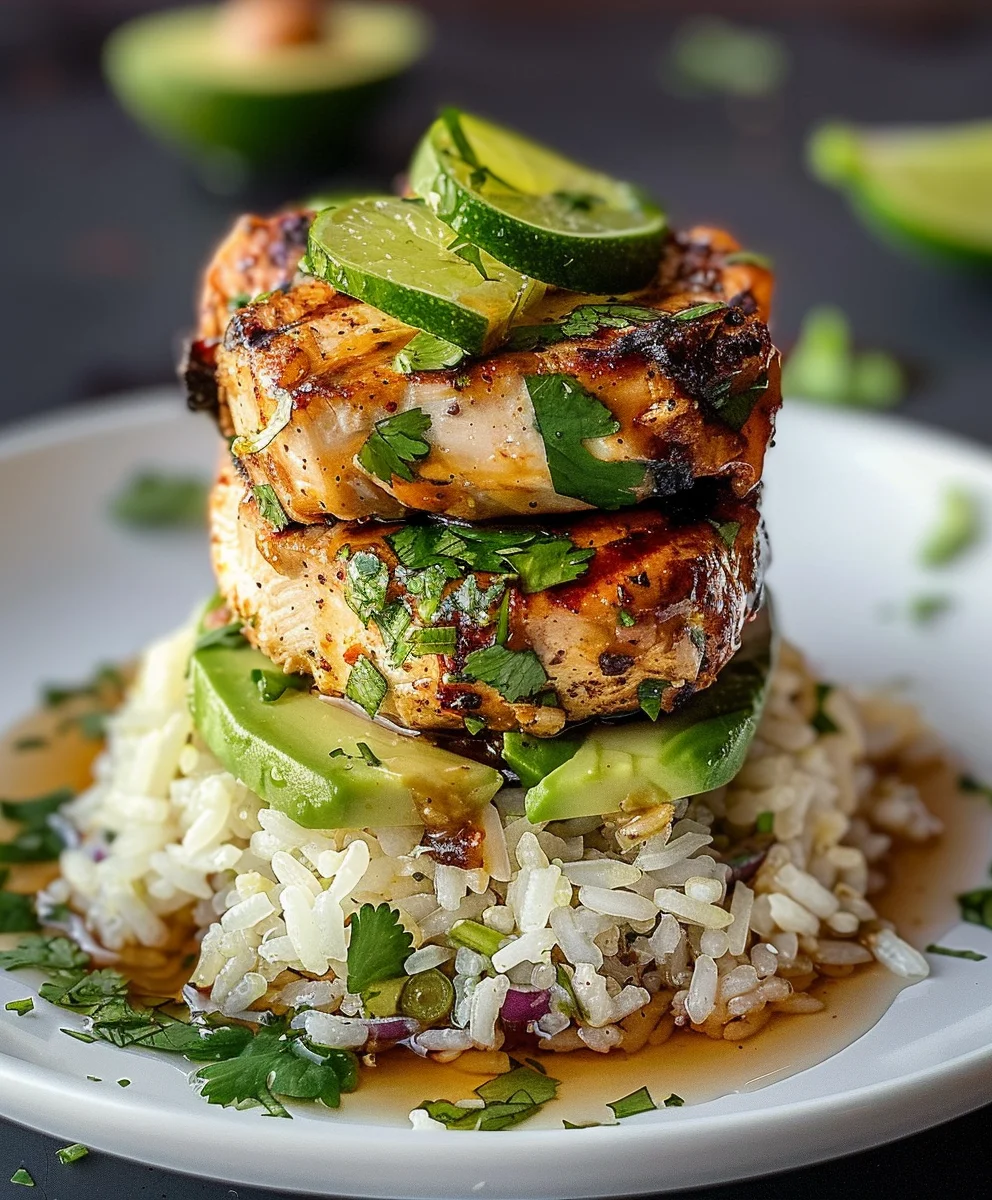 Zesty Honey Lime Chicken Avocado Rice Stack Recipe