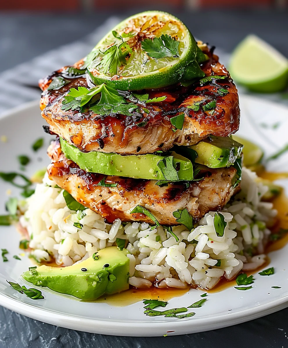 Zesty Honey Lime Chicken Avocado Rice Stack Recipe