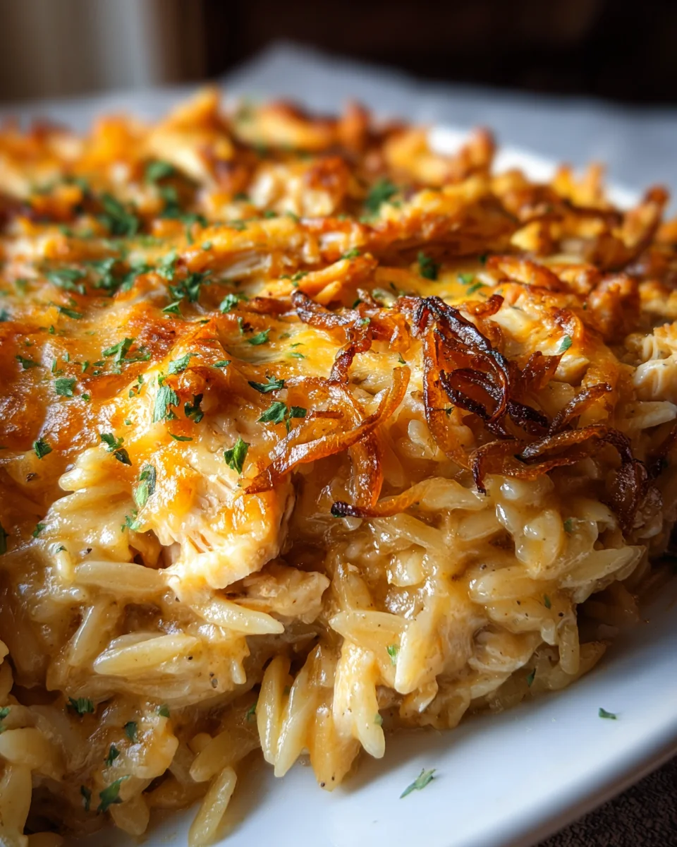 French Onion Chicken Orzo Casserole: Easy Weeknight Meal