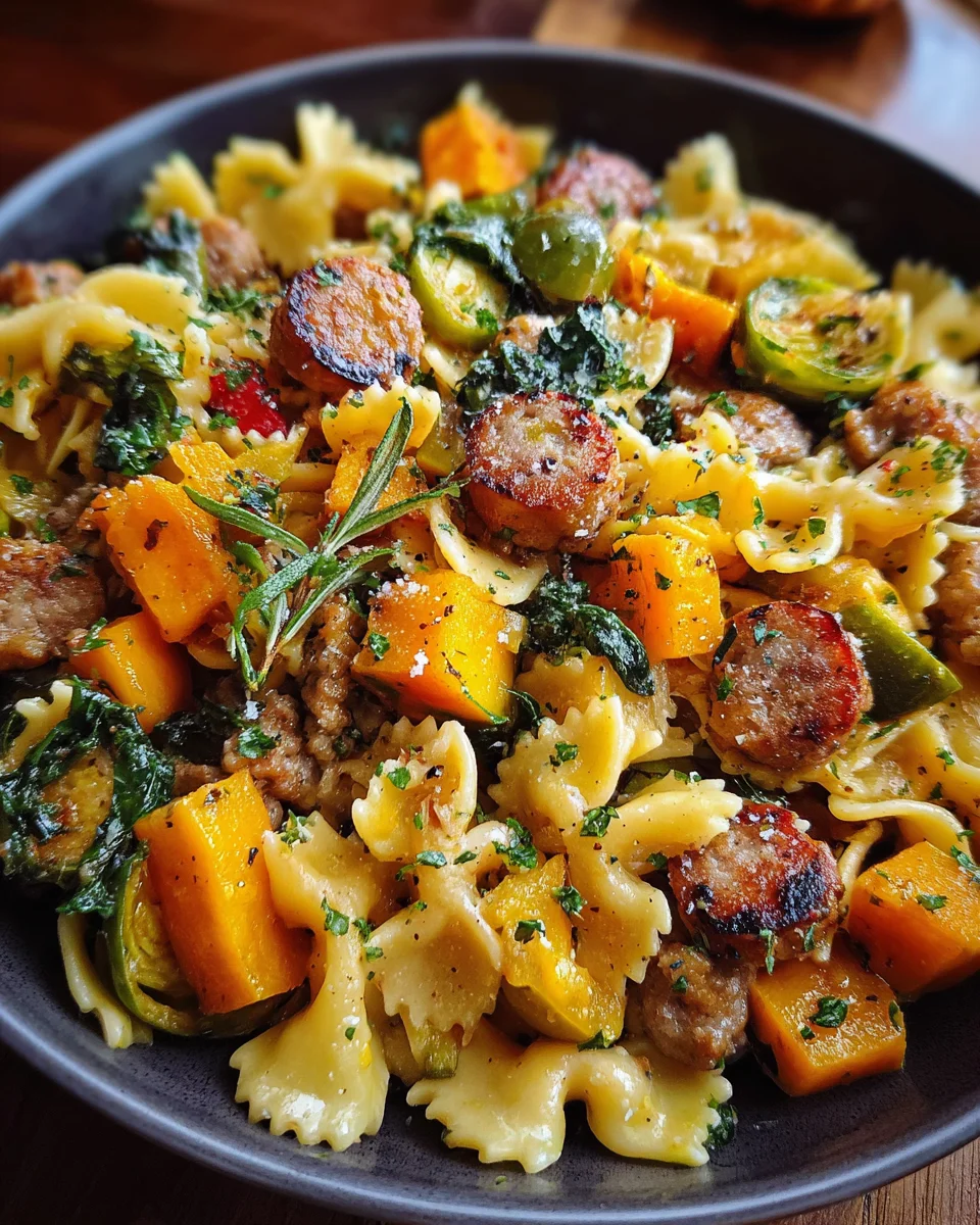Cozy Autumn Beef Sausage Pasta with Roasted Squash