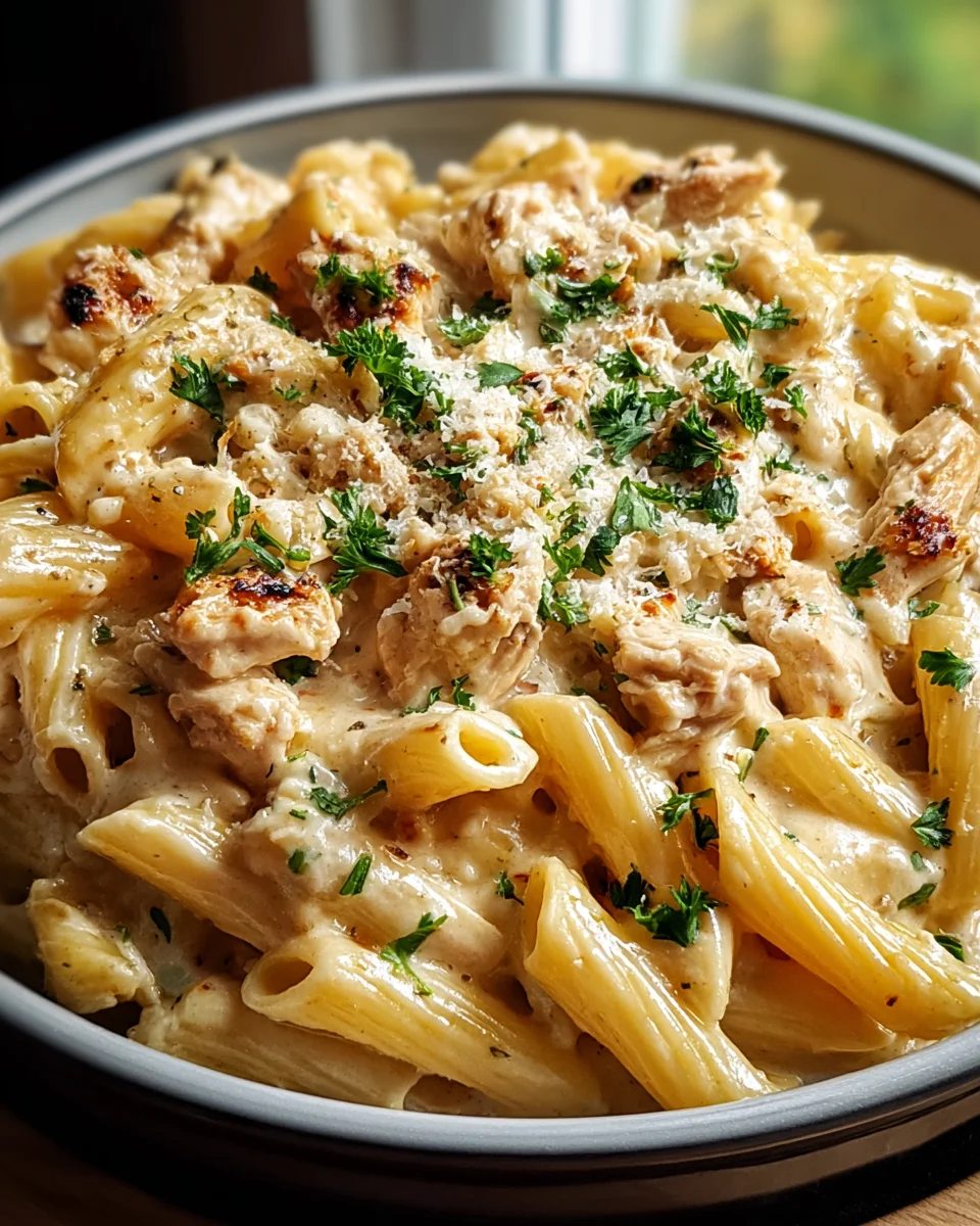 The Best Crockpot Garlic Parmesan Chicken Pasta Recipe