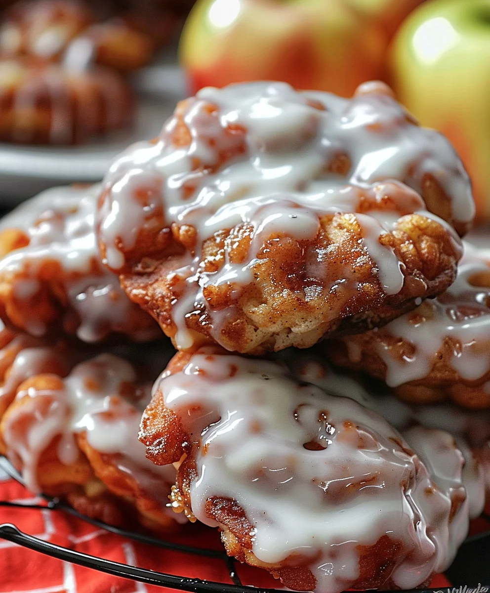 Perfect Soft Cinnamon Apple Fritters & Vanilla Glaze Recipe