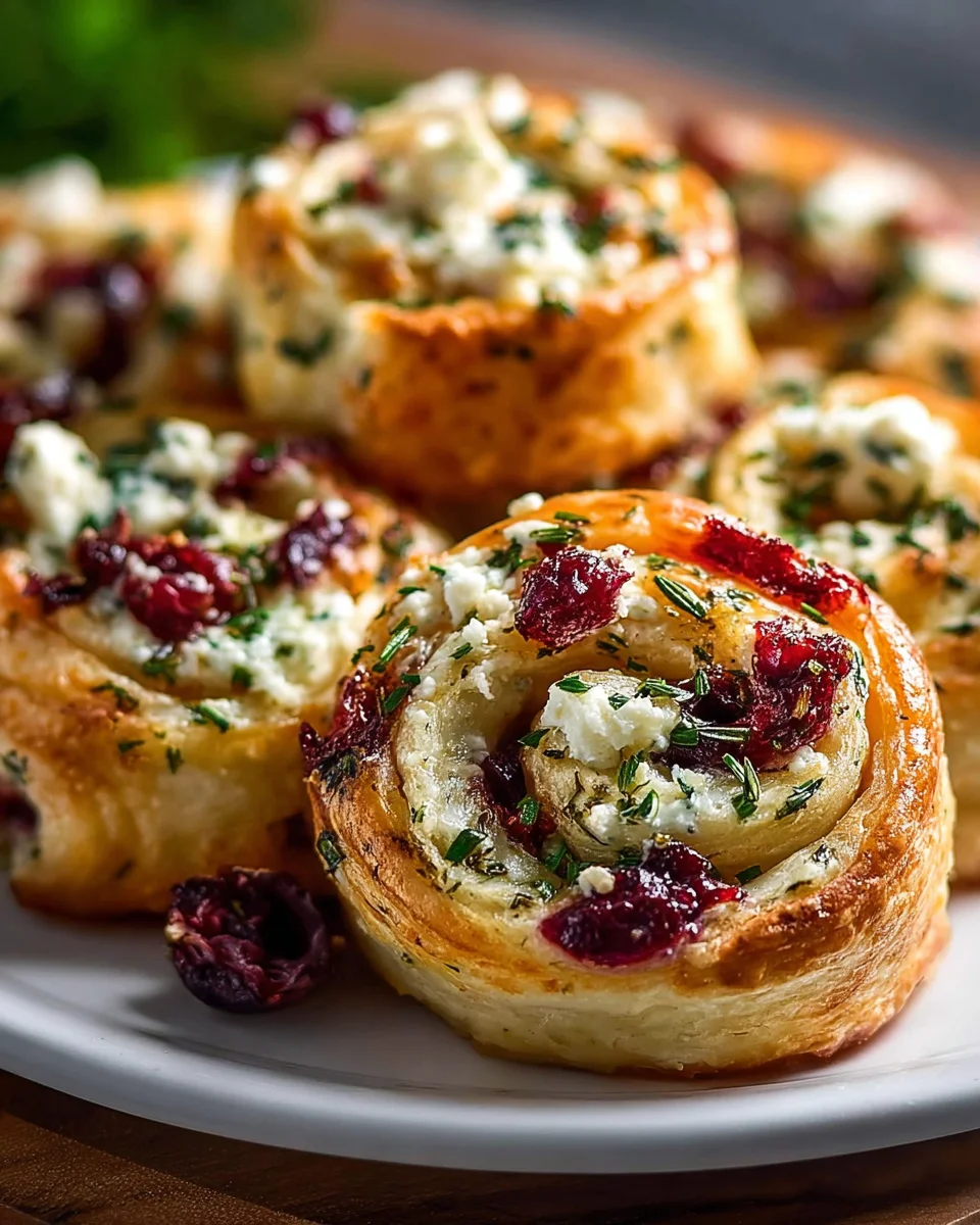 Savory Cranberry Cream Cheese Pinwheels with Feta Herbs