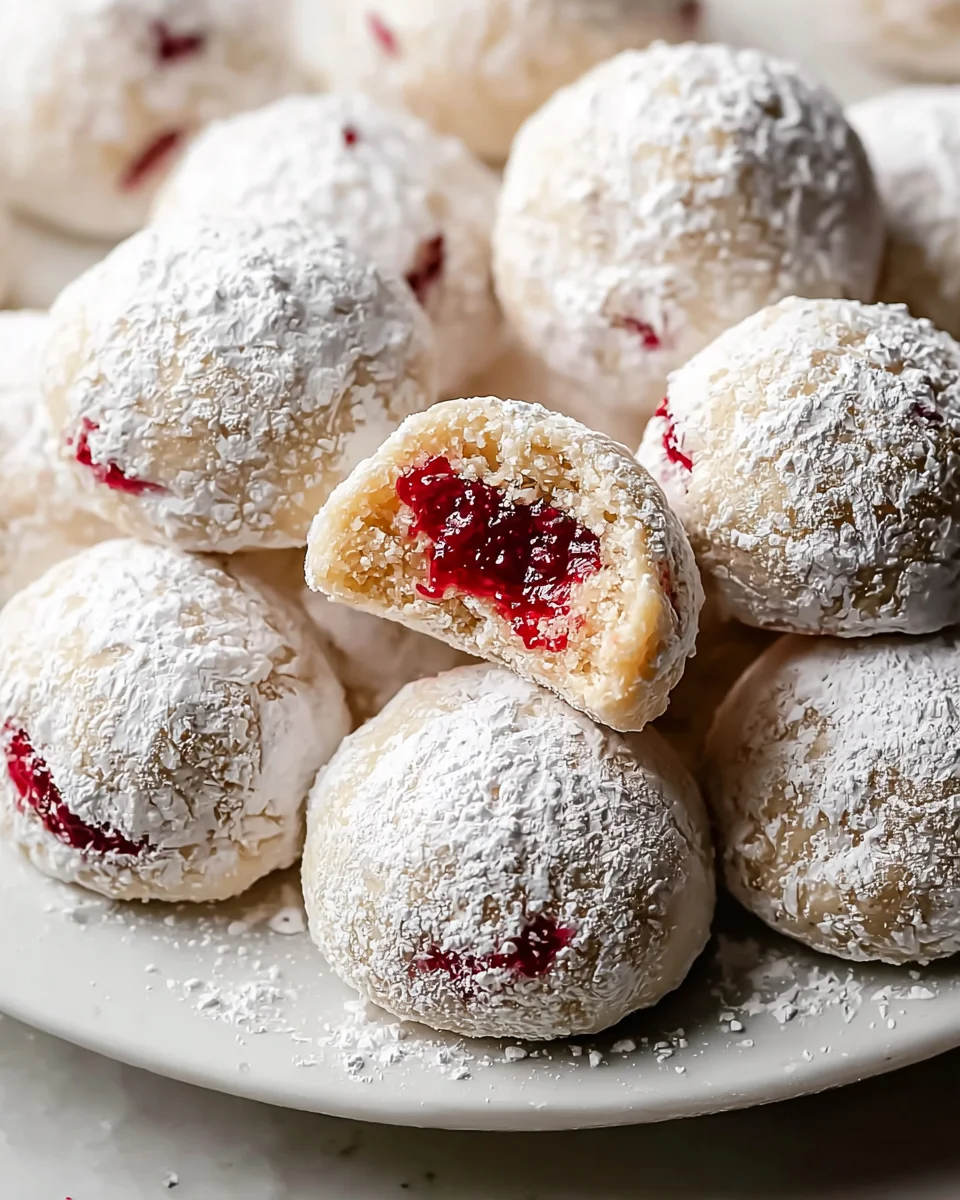 Melt-in-Your-Mouth Raspberry Filled Almond Snowball Cookies