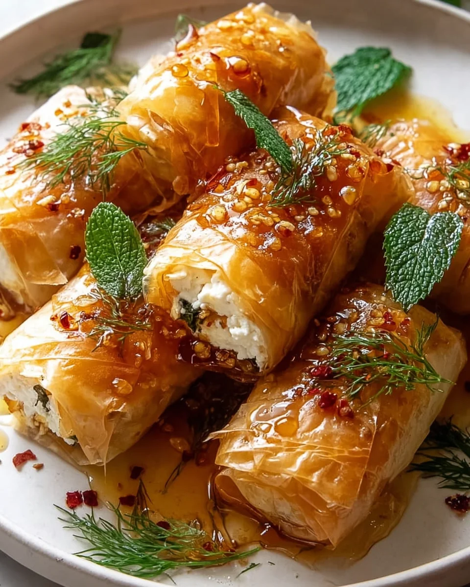 Crispy Oven Fried Feta Rolls with Chili Honey Drizzle Recipe