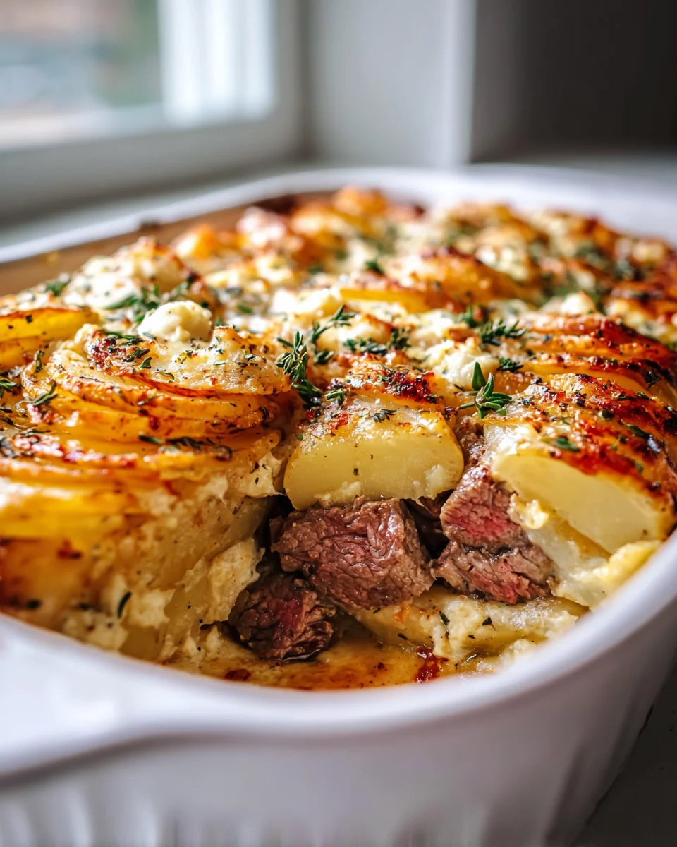 Garlic Butter Steak Cheddar Potato Bake: A Flavorful Delight