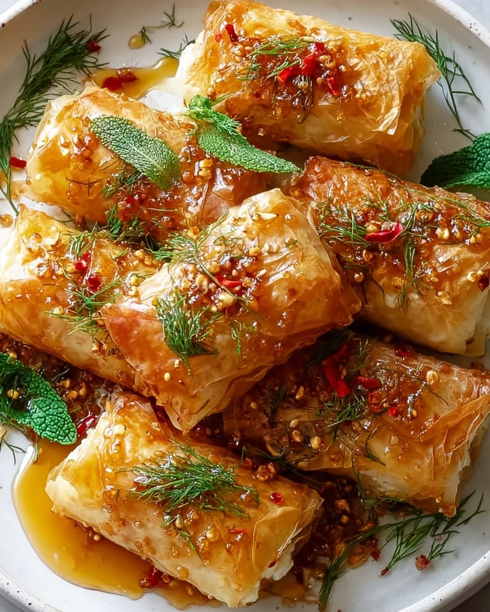 Crispy Oven Fried Feta Rolls with Chili Honey Drizzle Recipe