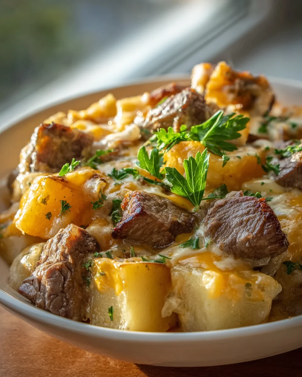 Slow Cooker Steak and Cheddar Potato Casserole Recipe