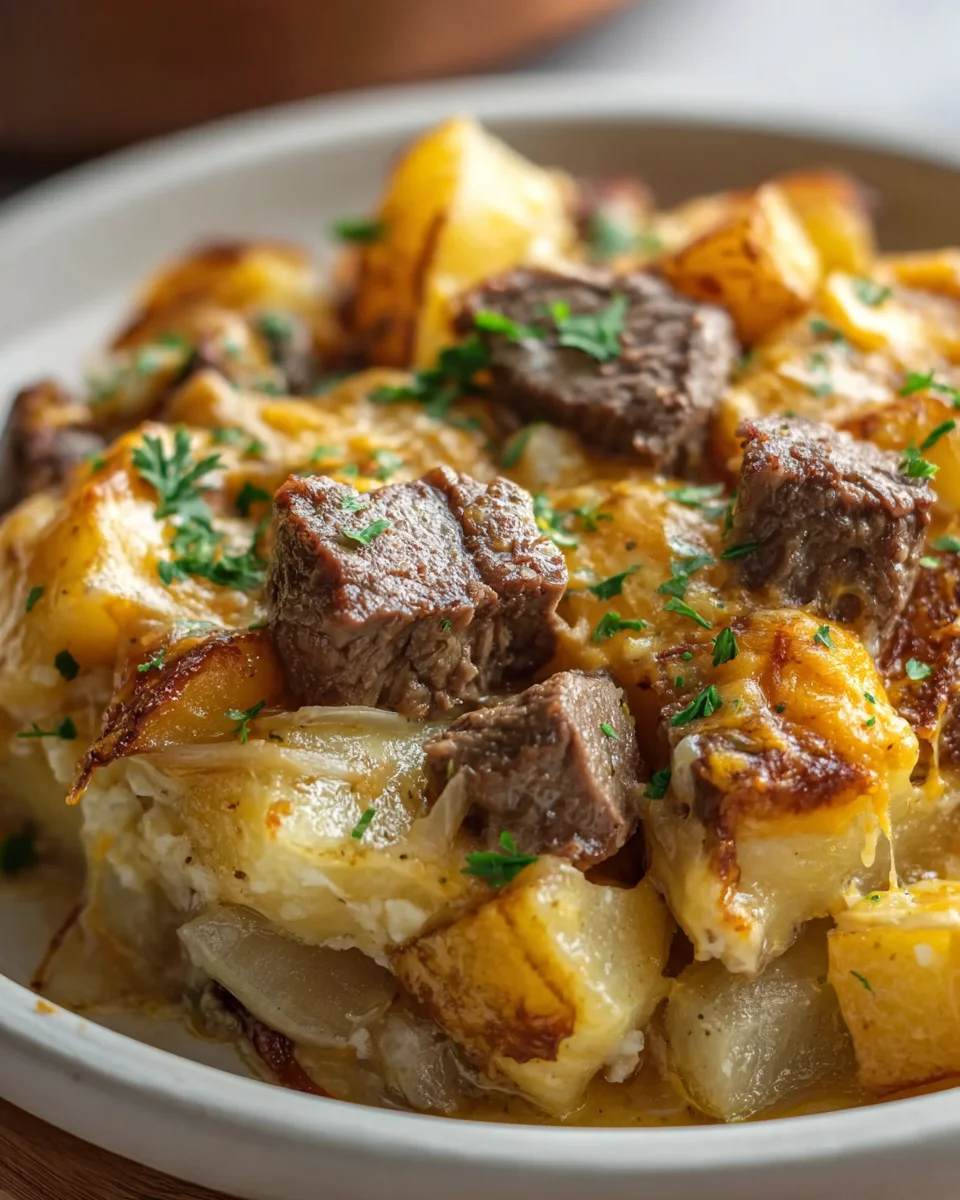 Slow Cooker Steak and Cheddar Potato Casserole Recipe