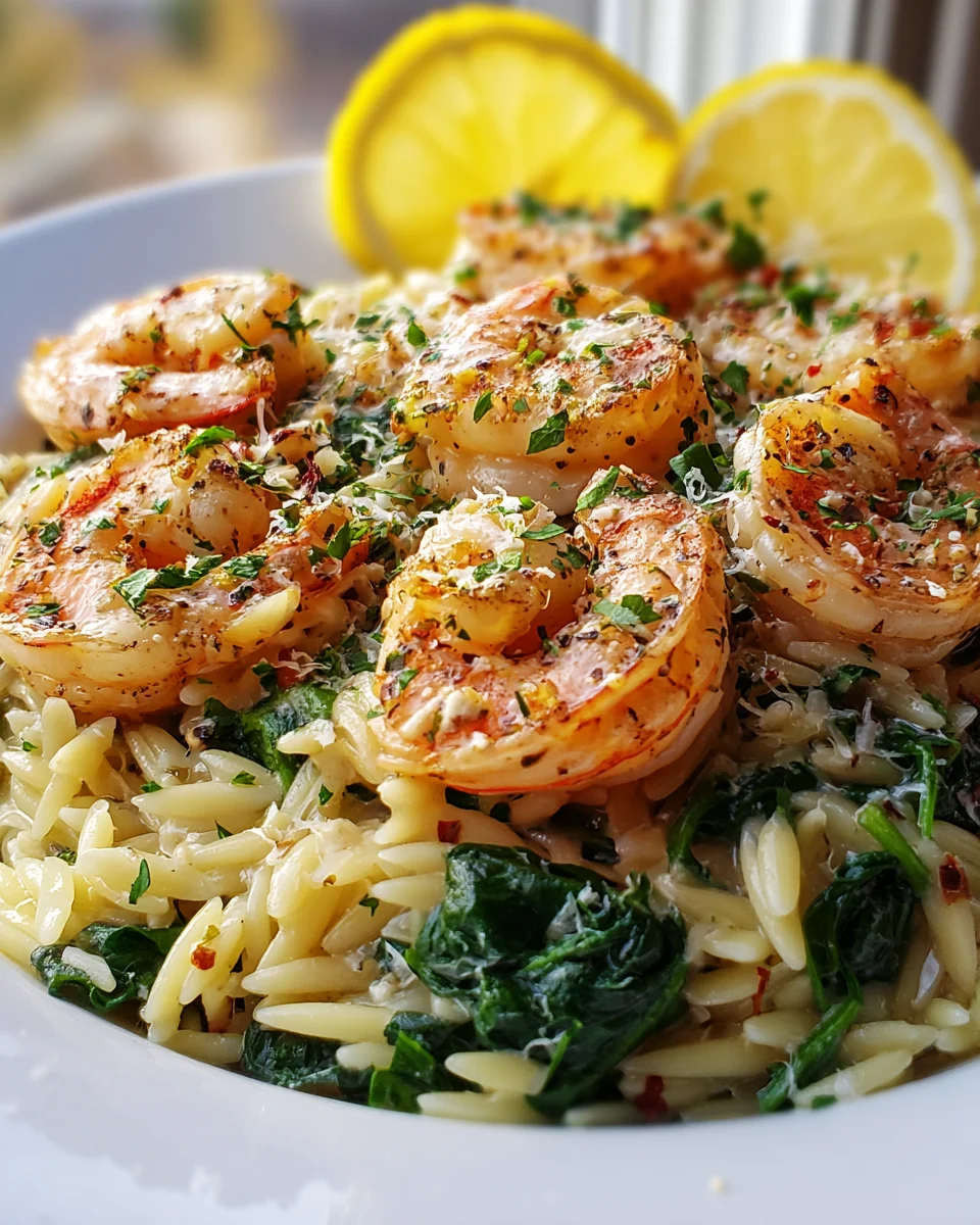 Lemon Garlic Shrimp with Spinach Orzo - Quick & Delicious!