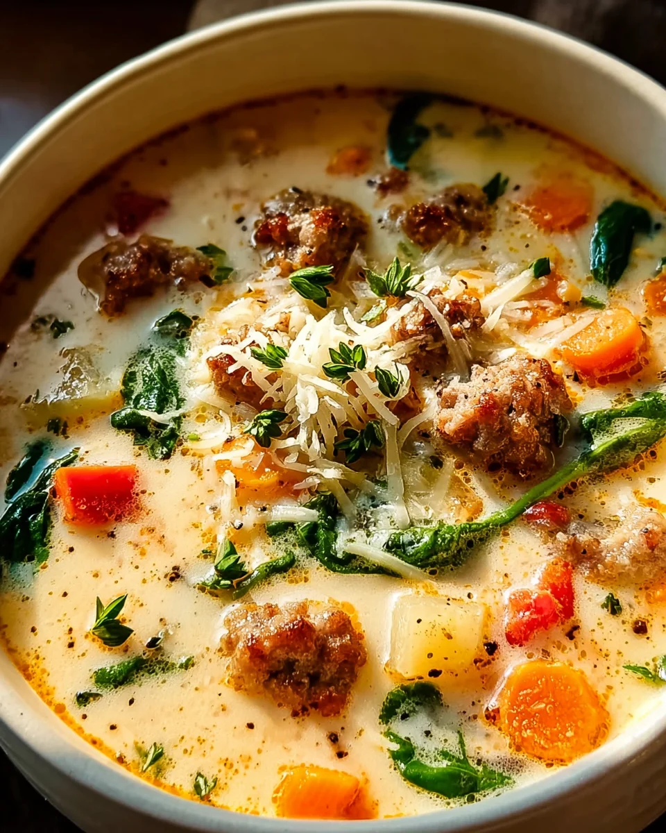 Delicious Velvety Beef Sausage Parmesan Soup Recipe