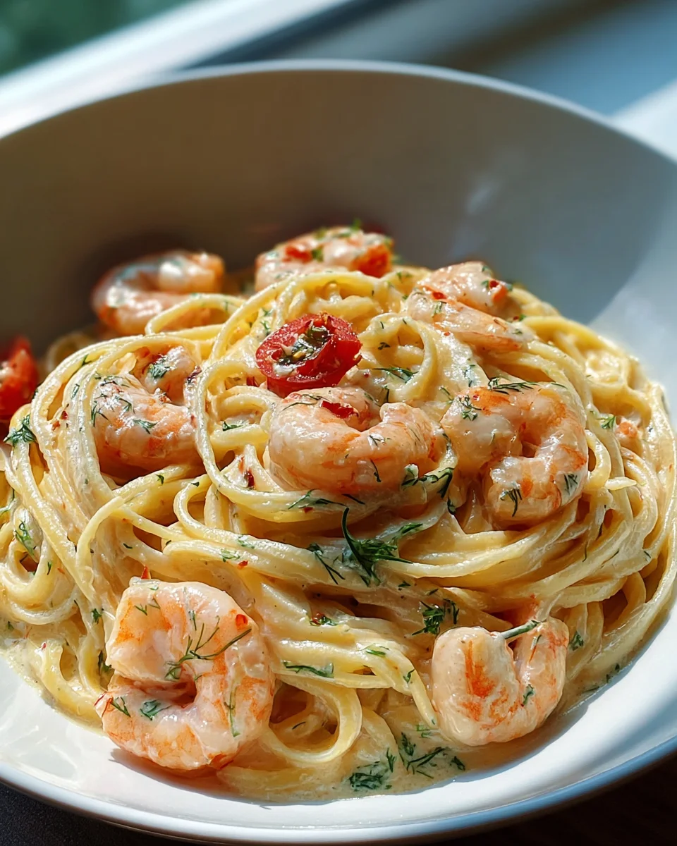 Delicious Spaghetti with Shrimp in Creamy Cheese Sauce Recipe