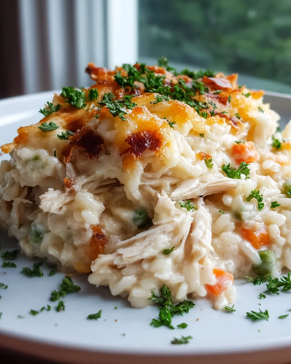 Easy Dump And Bake Chicken Alfredo Rice Casserole Recipe