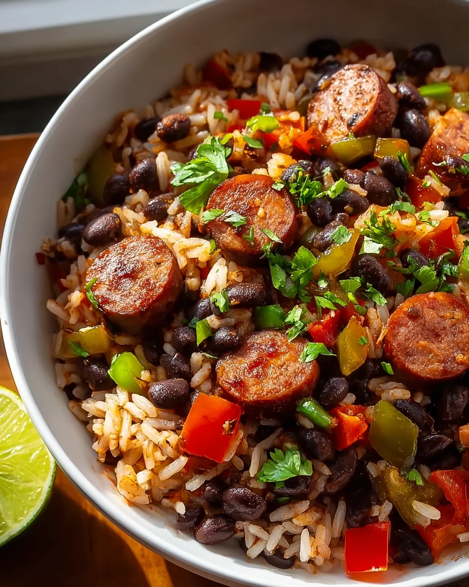 Savory Black Beans and Rice with Beef Sausage Recipe