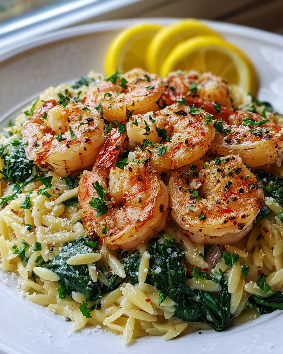 Lemon Garlic Shrimp with Spinach Orzo - Quick & Delicious!
