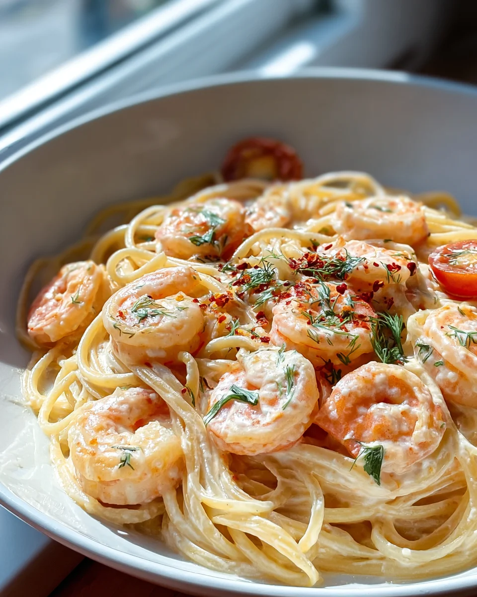 Delicious Spaghetti with Shrimp in Creamy Cheese Sauce Recipe